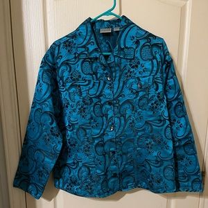 Chico’s embroidered Teal Dinner Jacket, Size 2